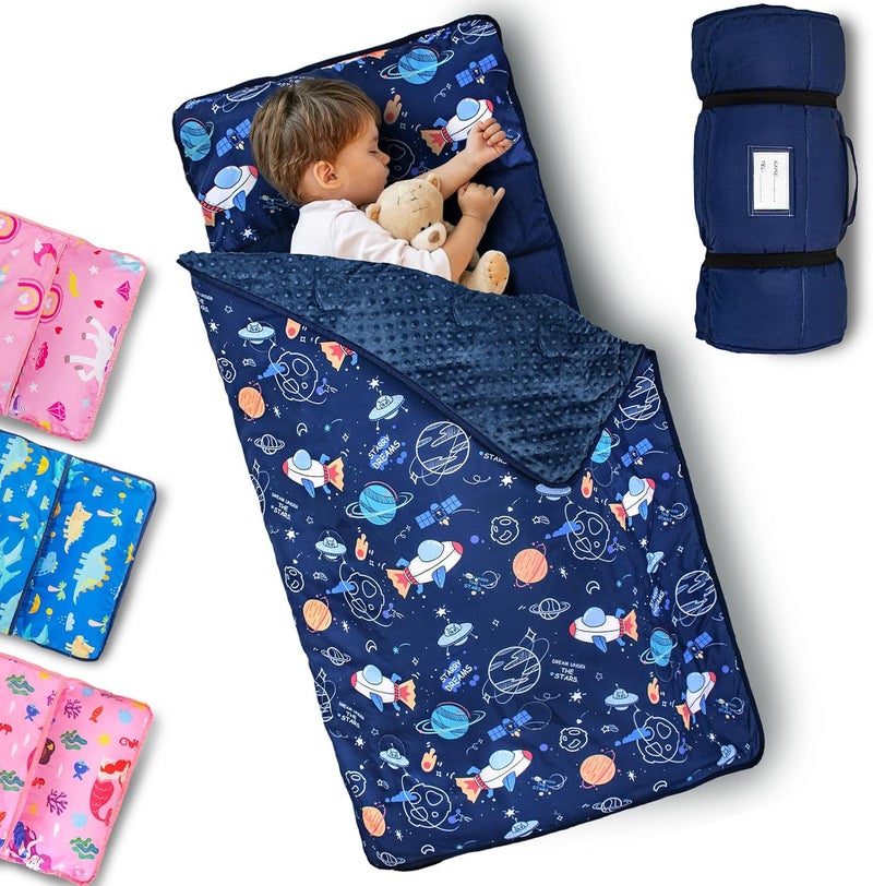 PRIMLECT Toddler Nap Mat with Removable Pillow and Fleece Blanket, Extra Large 55''x35'' Sleeping Bag, Washable, Light, Easy to Roll up, Perfect for Daycare, Preschool, Kindergarten, Travel - Image 1